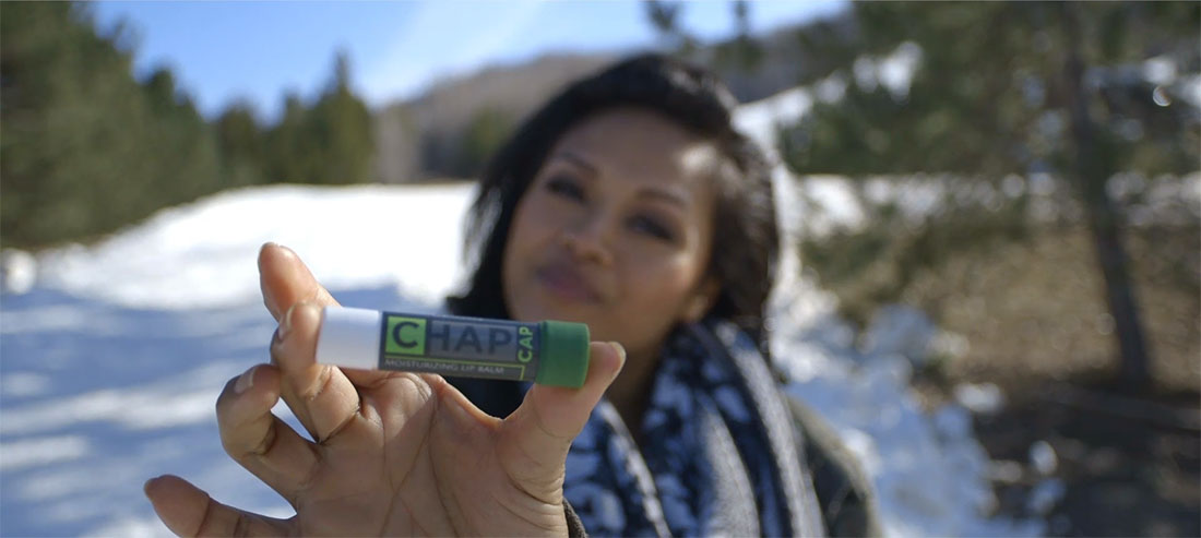 Chapcap Kickstarter Video model with product Toronto Blue Mountain resort video footage crowdfunding campaign Chap Stick